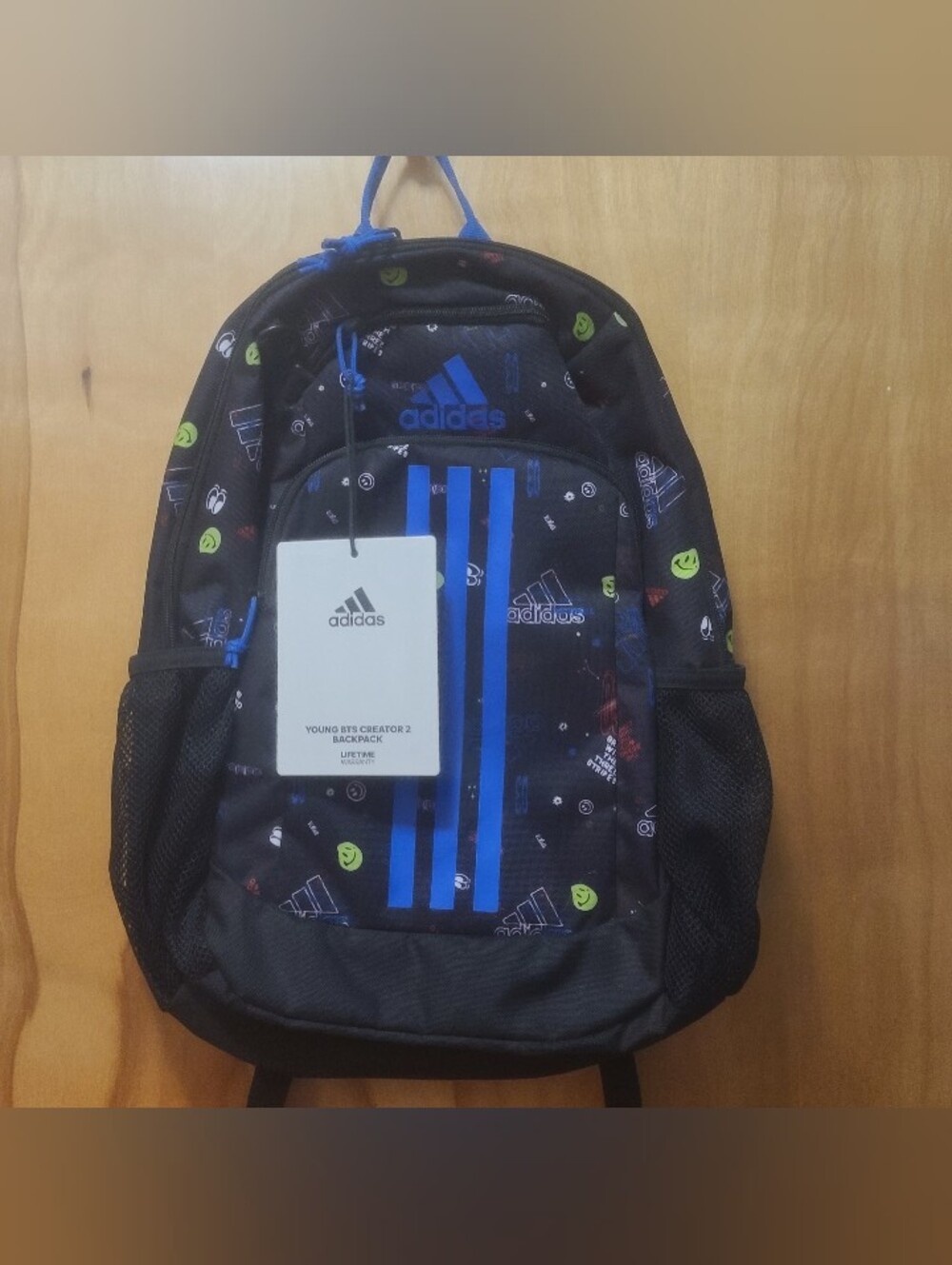 Adidas Young BTS Creator 2 Black Vibrant Blue Stripes School Sport Backpack